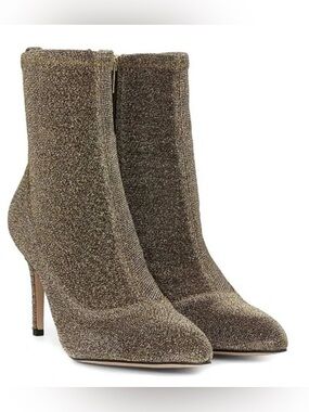 Sam Edelman Olson Gold Metallic Knit Pointed Toe Stiletto Ankle Boots Size 10